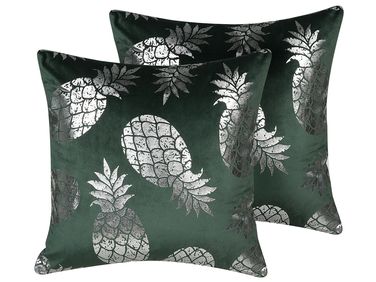 Lot de 2 coussins décoratifs ASTILBE Velours 45 x 45 cm Vert foncé Motif de plante