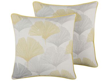 Set of 2 Decorative Cushions CANDYTUFT 45 x 45 cm Yellow Plant Pattern