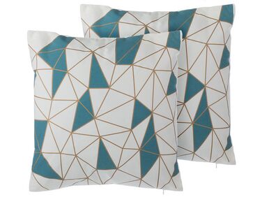 Lot de 2 coussins décoratifs CLARKIA Coton 45 x 45 cm Bleu Motif géométrique
