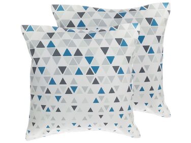 Set of 2 Decorative Cushions CLEOME 45 x 45 cm White Grey Blue Geometric Pattern