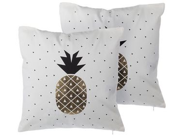 Lot de 2 coussins décoratifs YASMIN Coton 45 x 45 cm Blanc Doré Noir Motif de plante