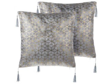 Lot de 2 coussins décoratifs YARINA 45 x 45 cm Gris Motif géométrique