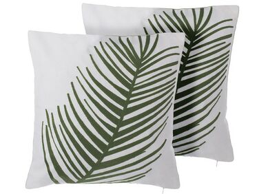 Set of 2 Decorative Cushions AZAMI Cotton 45 x 45 cm Dark Green Plant Pattern