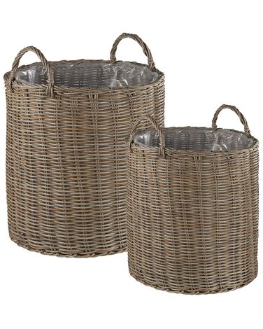 Lot de 2 jardinières en rotin BITOLA Polyrotin 40/48 cm Marron