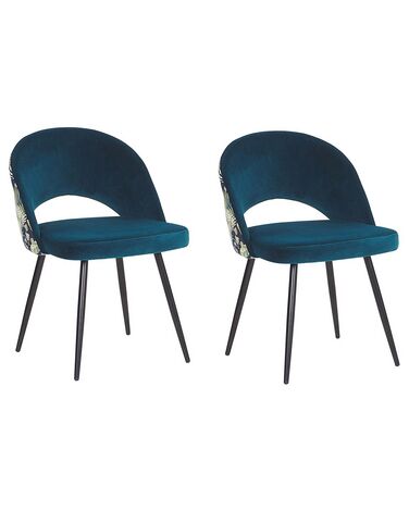 Lot de 2 chaises de salle à manger VIVIAN Velours Bleu azur