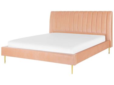 Lit avec sommier Velours MARVILLE 180 x 200 cm Rose pêche