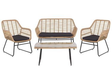 Ensemble de salon de jardin avec table 4 places MINORI Polyrotin Beige