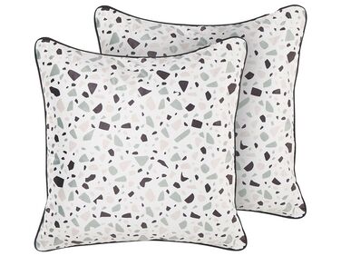 Lot de 2 coussins décoratifs LAVENDER Velours 45 x 45 cm Blanc Motif terrazzo