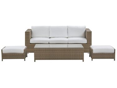 Ensemble de salon de jardin avec table et ottoman 5 places BELLUNO Polyrotin Blanc