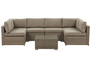 Garden Corner Sofa with Table 6 Seater BELVEDERE PE Rattan Brown
