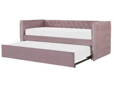 Lit gigogne Velours GASSIN 90 x 200 cm Rose