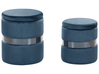Set van 2 opbergpoefs DORIS Fluweel Blauw
