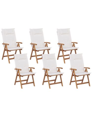 Lot de 6 chaises de jardin avec coussins JAVA Acacia Blanc cassé