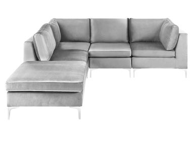 Modular Corner Sofa 4 Seater EVJA Velvet Grey with Ottoman Right Hand