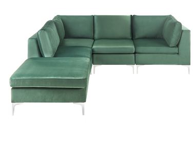Modular Corner Sofa 4 Seater EVJA Velvet Green with Ottoman Right Hand