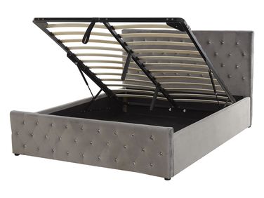 Lit ottoman Velours AMIENS 140 x 200 cm Gris