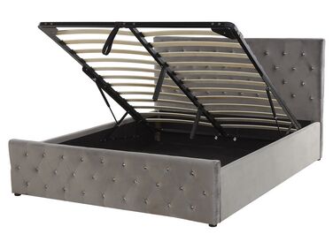 Lit ottoman Velours AMIENS 160 x 200 cm Gris