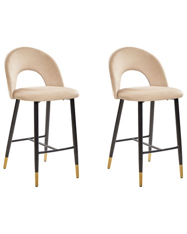 Lot de 2 chaises de bar FALTON Velours Beige