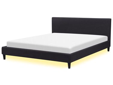 Bed met LED-verlichting Stof FITOU 180 x 200 cm Zwart