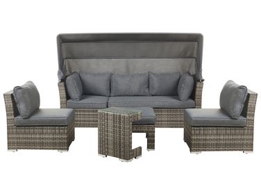 Loungeset met tafel 6-zits CORTE modulair PE rotan Donkerbruin