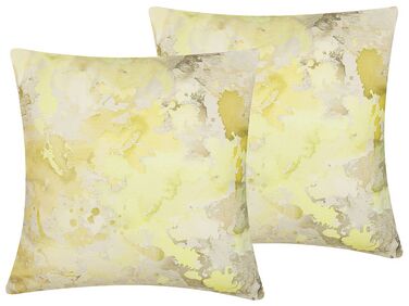 Set of 2 Decorative Cushions PACHIRA Cotton 45 x 45 cm Yellow Abstract Pattern