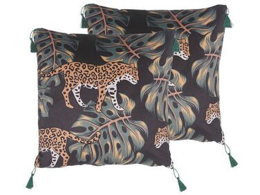 Set of 2 Decorative Cushions KUHI Velvet 45 x 45 cm Black Animal Pattern