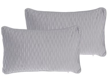 Set of 2 Decorative Cushions MOTARI Velvet 30 x 50 cm Grey Geometric Pattern