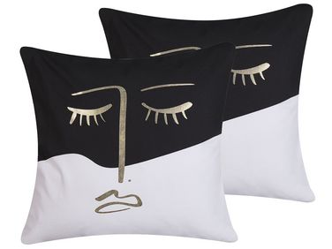 Lot de 2 coussins décoratifs ABELIA Coton 45 x 45 cm Noir/blanc Motif abstrait