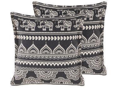 Lot de 2 coussins décoratifs ATABAGI Coton 45 x 45 cm Noir Motif oriental