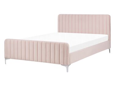 Lit avec sommier Velours LUNAN 140 x 200 cm Rose pastel
