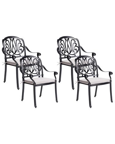 Lot de 4 chaises de jardin avec coussins ANCONA Métal Noir