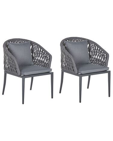 Lot de 2 chaises de jardin avec coussins LIPARI Métal Gris