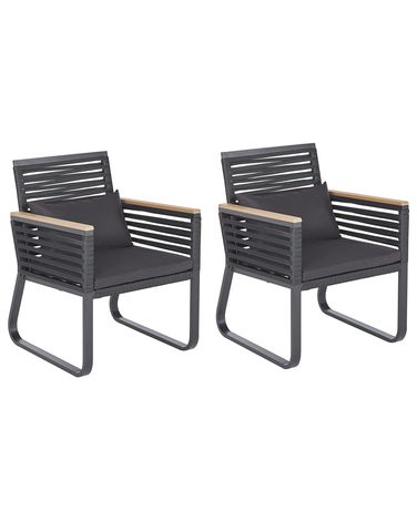Lot de 2 chaises de jardin avec coussins CANETTO Métal Noir