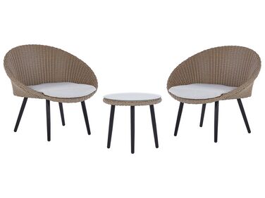 Bistro Set with Cushions ORTIGIA PE Rattan Light Beige Beige