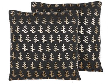Set of 2 Decorative Cushions LEROY Cotton 45 x 45 cm Black Christmas Motif