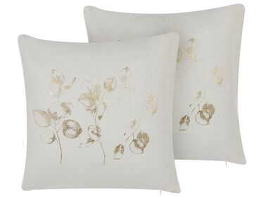 Set of 2 Decorative Cushions GOMPHRENA 45 x 45 cm Light Beige Plant Pattern