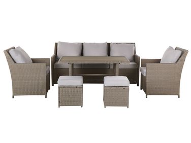 Ensemble de salon de jardin avec table et ottoman 5 places FONTI avec coussins Polyrotin Taupe