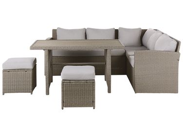 Ensemble de salon de jardin avec table et ottoman 5 places BARDI avec coussins Polyrotin Taupe