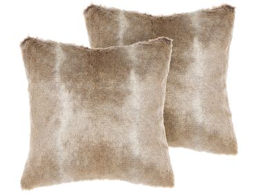 Lot de 2 coussins décoratifs HORDEUM Fourrure synthétique 45 x 45 cm Marron clair Unicolore