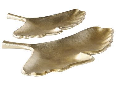 Lot de 2 boîtes à bibelots Feuille PALENQUE Métal Doré