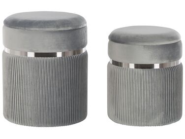 Lot de 2 poufs avec rangement CAMDENTON Velours Gris clair