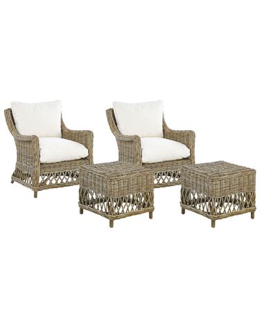 Lot de 2 fauteuils de jardin avec coussins RIBOLLA Rotin Naturel