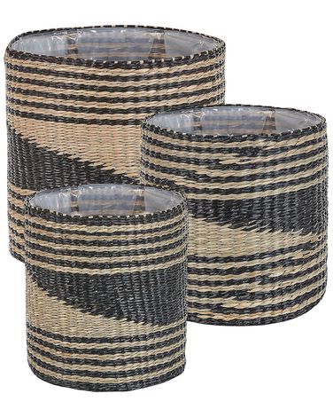 Lot de 3 pots de fleurs RATTAIL Herbier marin 32/29/27 cm Noir