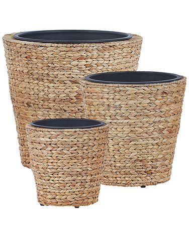 Lot de 3 pots de fleurs PLAKA Fibre de jacinthe d'eau 29/37/49 cm Naturel