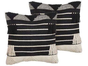Set of 2 Decorative Cushions CHITTOOR Cotton 50 x 50 cm Black Geometric Pattern