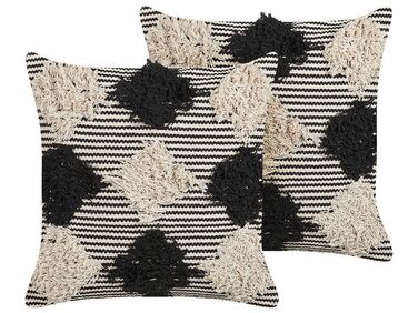 Set of 2 Decorative Cushions BHUSAWAL Cotton 50 x 50 cm Black Geometric Pattern