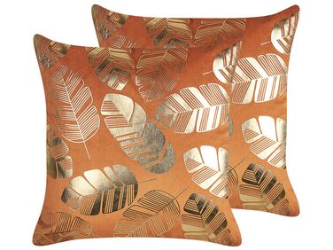 Lot de 2 coussins décoratifs SUNFLOWER Velours 45 x 45 cm Orange Motif de plante