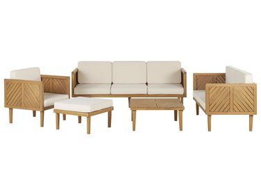 Ensemble de salon de jardin avec table et ottoman 6 places BARATTI Acacia Marron