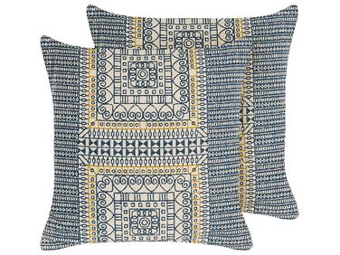 Lot de 2 coussins décoratifs SIDI Coton 50 x 50 cm Bleu Motif géométrique