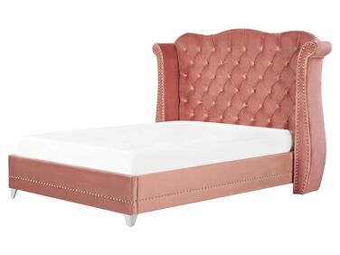 Lit avec sommier Velours AYETTE 160 x 200 cm Rose